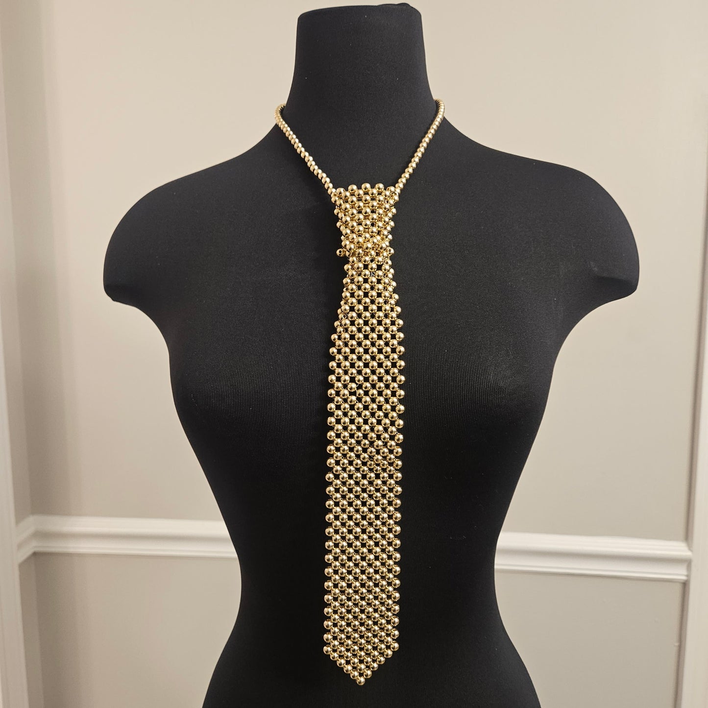 Gold Pearl Necktie Necklace / Beaded Pearl Necklace / Pearl Ties