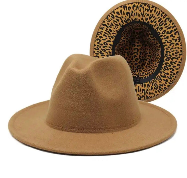 Khaki and Leopard Bottom Fedora