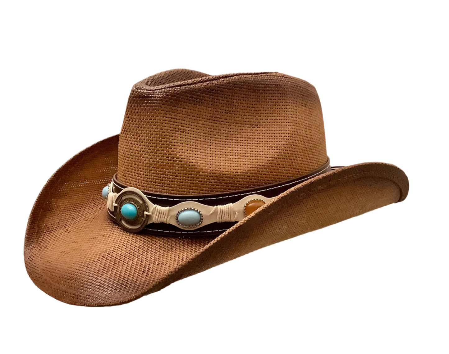 Brown Cowboy hat / band with Turquoise jewels