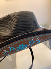 Load image into Gallery viewer, Cowboy hat / Black with turquoise flowers