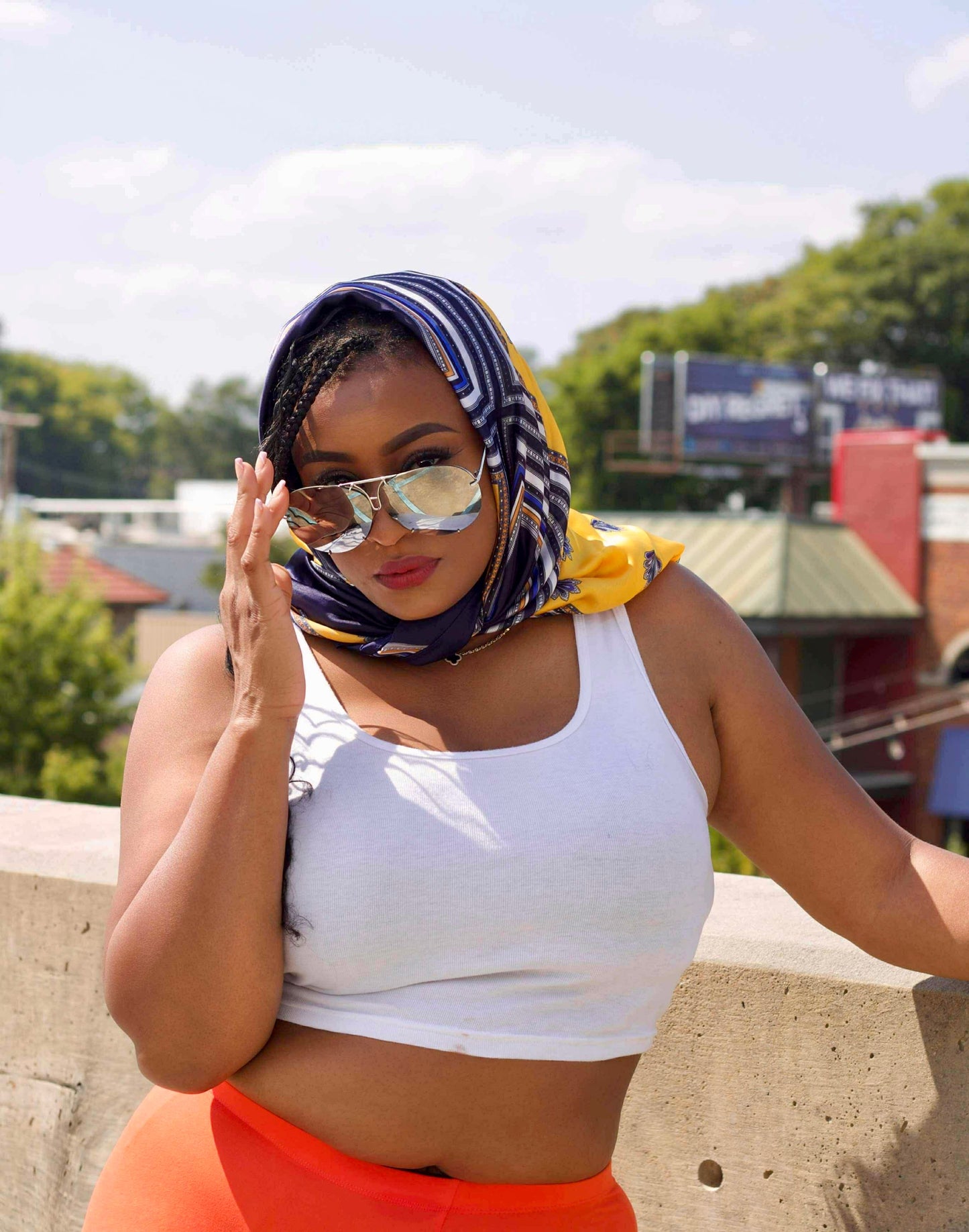 Fashionable Silk Scarf / Yellow and Blue