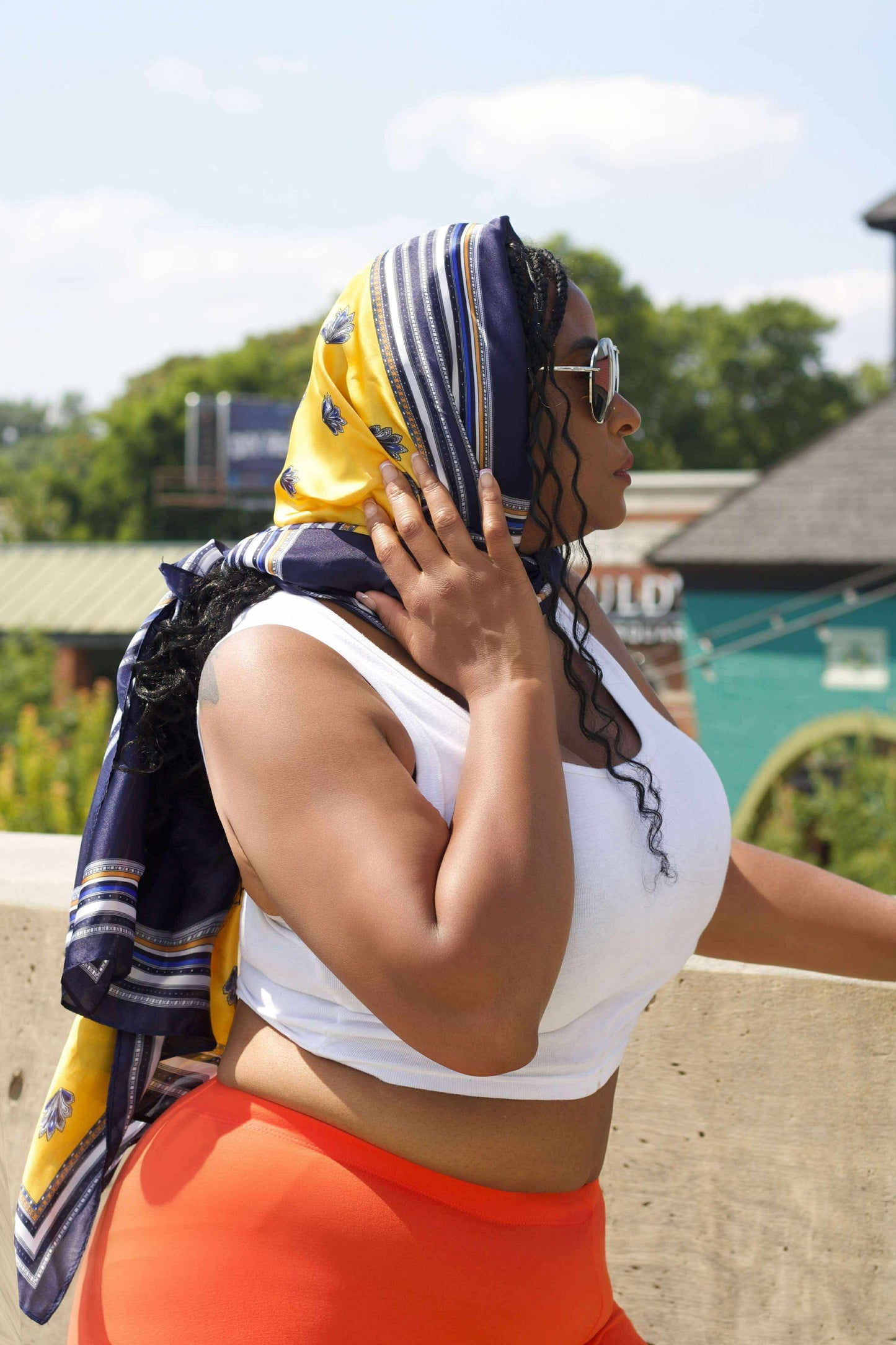 Fashionable Silk Scarf / Yellow and Blue
