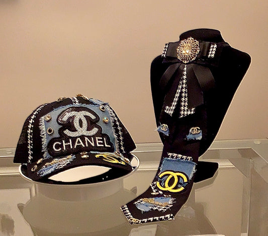 Custom Hat and Tie set / Black cap / Black Tie
