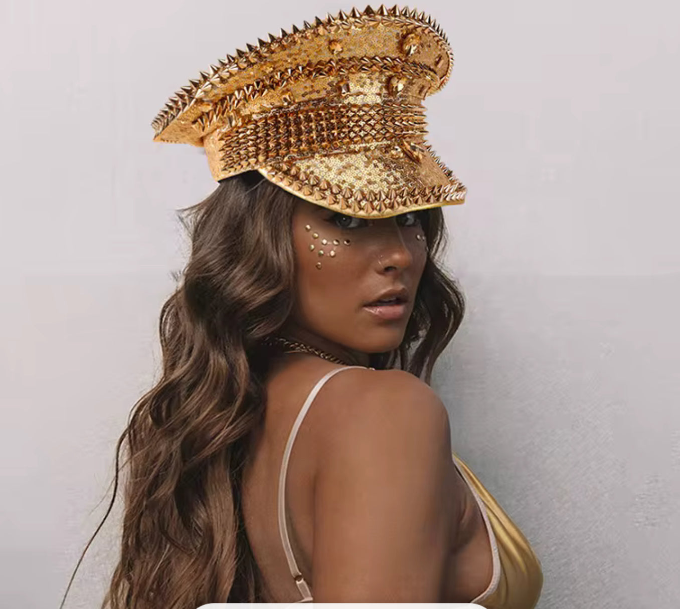 Gold Captain Hat with rhinestones