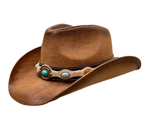 Brown Cowboy hat / band with Turquoise jewels