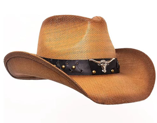 Tan Straw Cowboy hat with black band