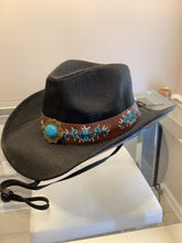 Load image into Gallery viewer, Cowboy hat / Black with turquoise flowers
