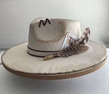 Load image into Gallery viewer, Man hat / Distressed cream / Custom / Stiff Brim
