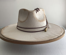 Load image into Gallery viewer, Man hat / Distressed cream / Custom / Stiff Brim
