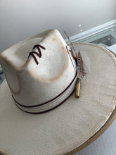 Load image into Gallery viewer, Man hat / Distressed cream / Custom / Stiff Brim
