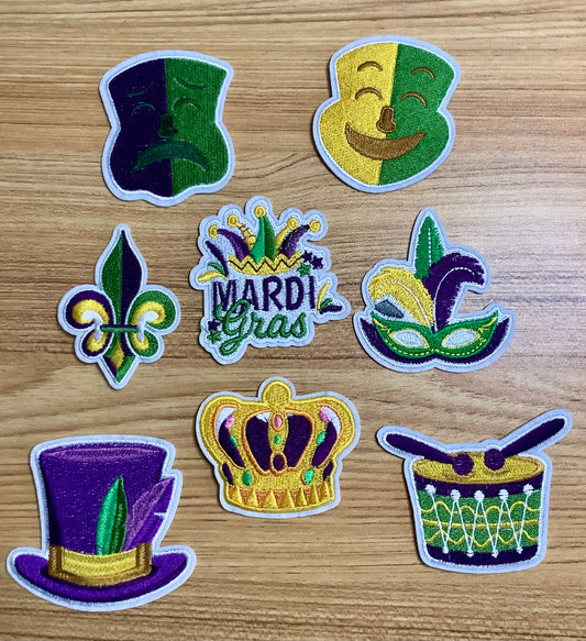 Mardi Gras Iron-On Patch Set - Hats, Masks, & Saints Logo