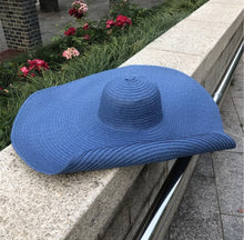 Load image into Gallery viewer, Straw big floppy navy blue hat
