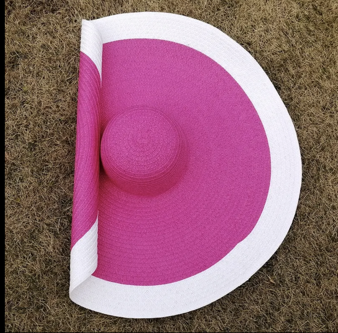 Straw big floppy pink & white hat