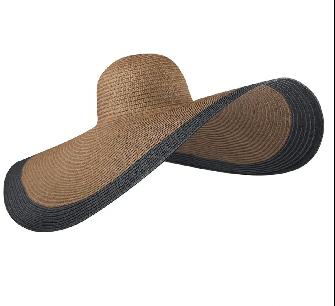 Straw big floppy tan & black hat