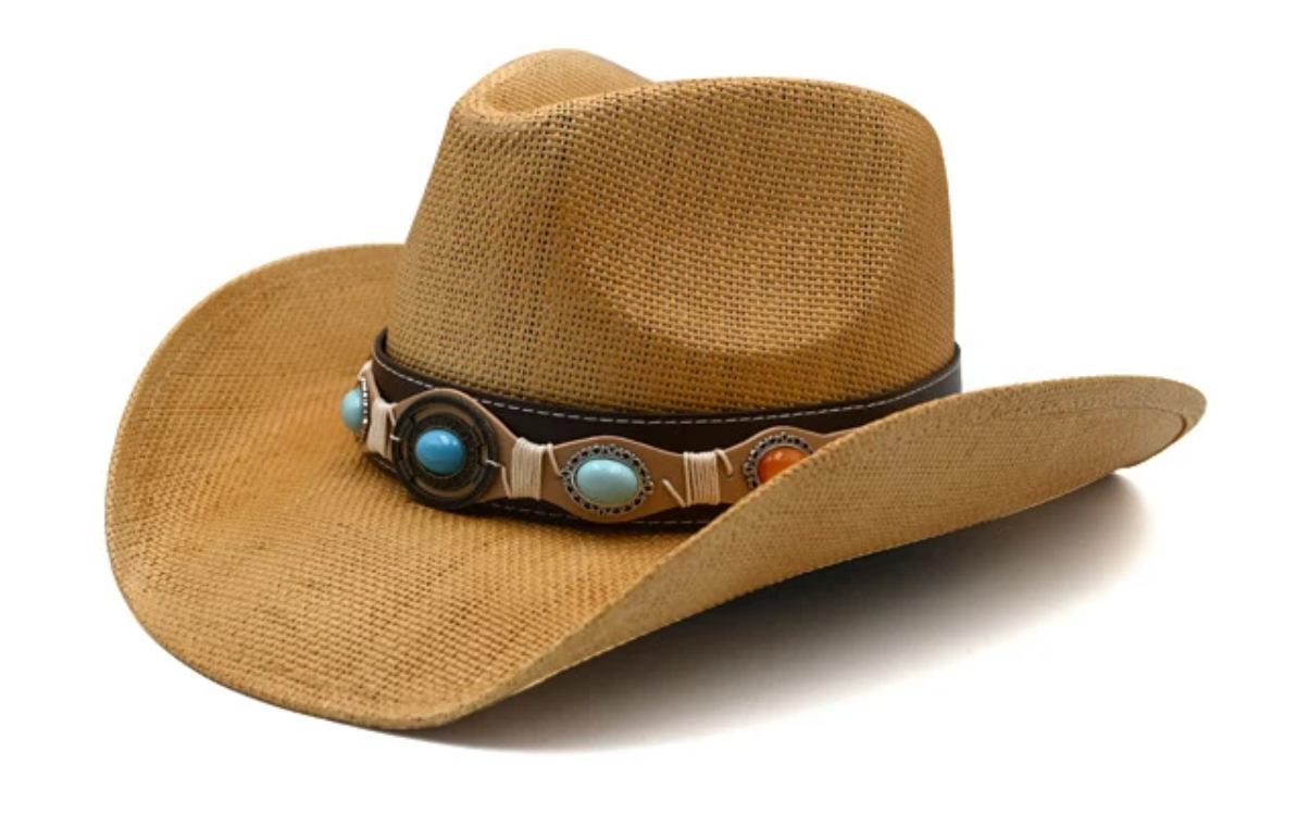 Western Straw Hat Tan with jewel band