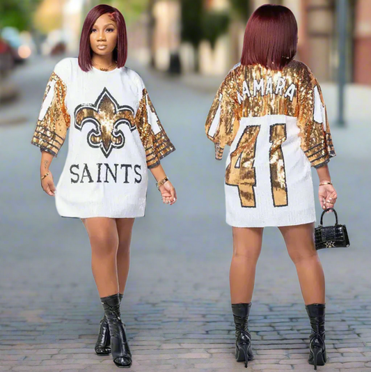 New Orleans Saints white sequin Jersey dress