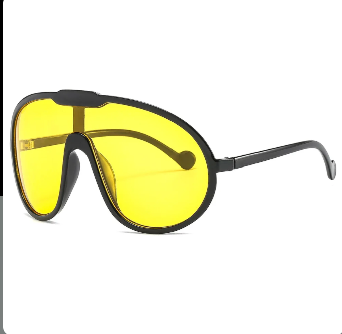 Oversized shield fashion sunglasses / Yellow frames